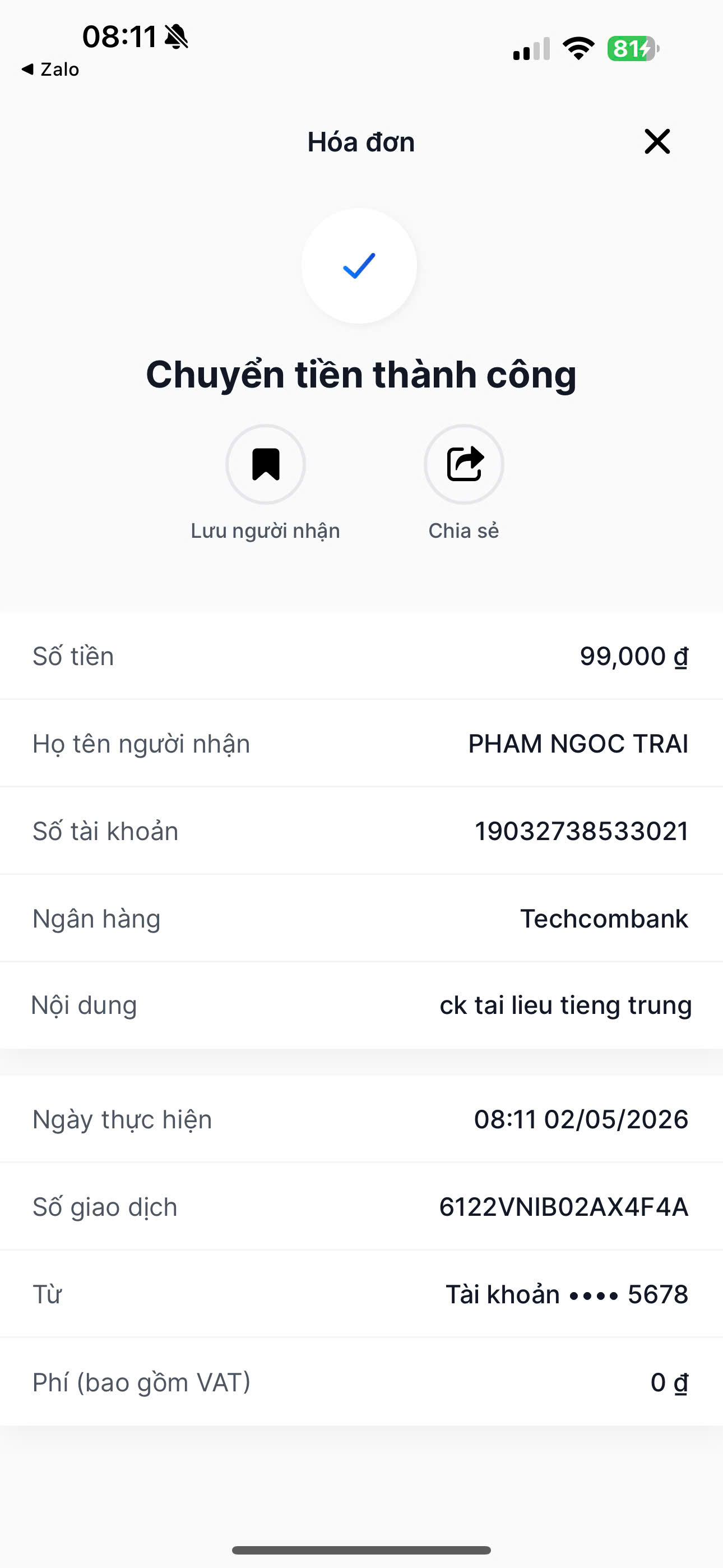 Giao dịch thành công